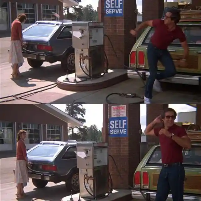 14. Chevy Chase Accidentally Nearly Hit An Extra When He Threw The License Plate During A Gas Station Scene