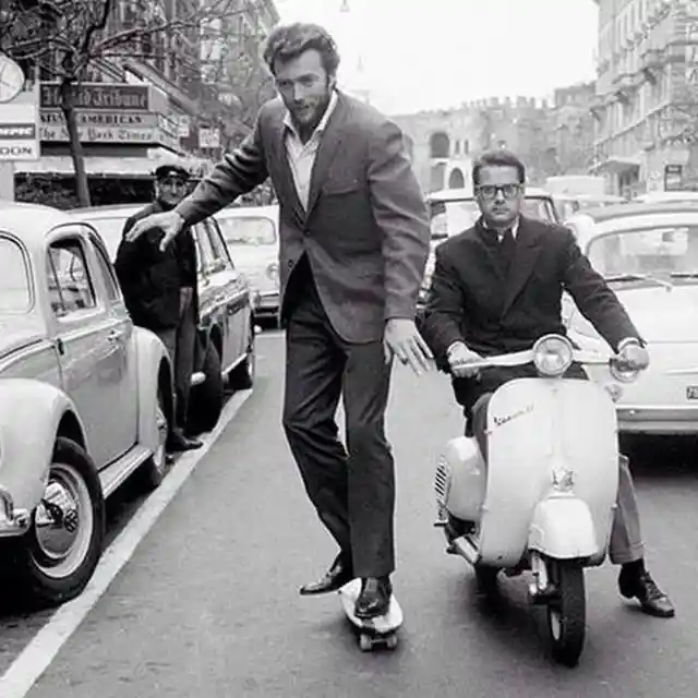 Clint Eastwood Tries the Skateboard