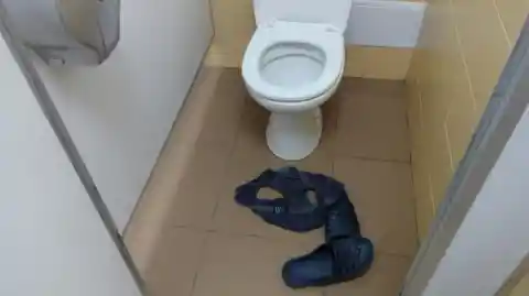 And this is the other way around. Looks like the toilet stole someone right from the office. It only left their shoes and underwear.