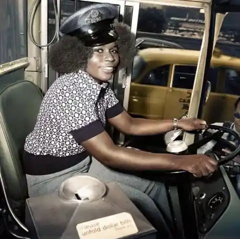 The first female bus driver, Mary Wallace, drove for the Chicago Transit Authority in 1974