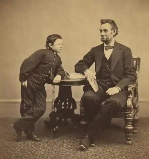 1865, President Abraham Lincoln With His Son Tad